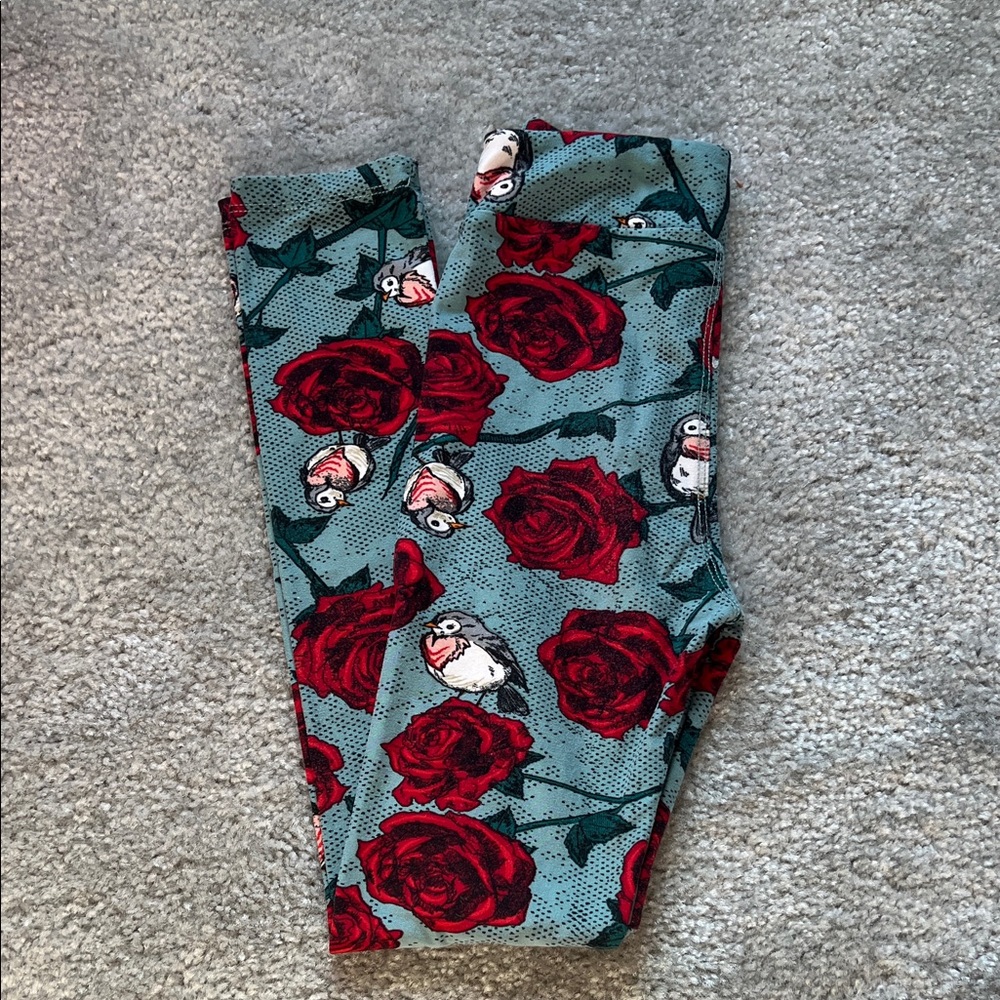 LuLaRoe Kids Floral and Bird Patterned Leggings